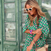 CASSIA – ELEGANT GEOMETRIC HIGH-LOW DAY DRESS