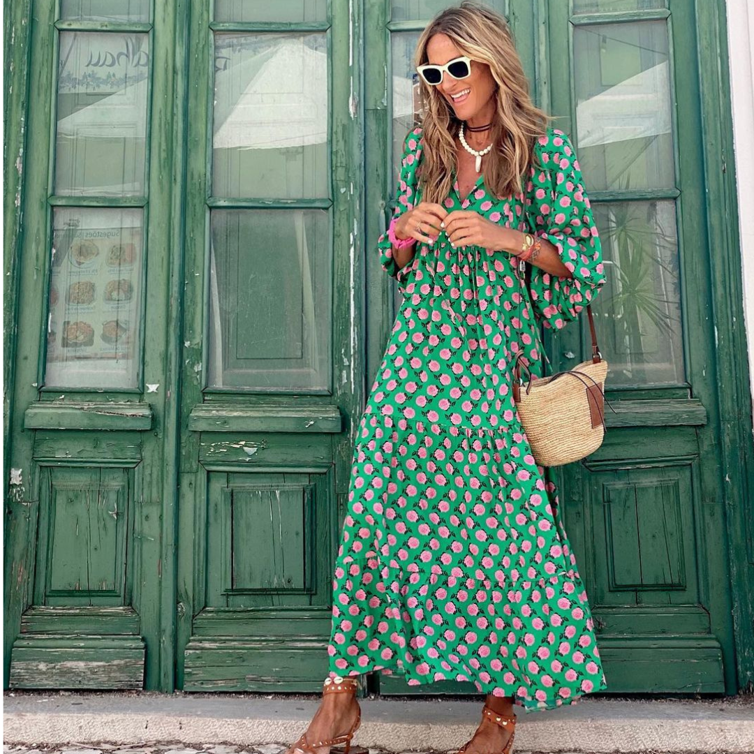 CASSIA – ELEGANT GEOMETRIC HIGH-LOW DAY DRESS