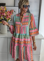 ELLA – NATURAL COTTON-HEMP V-NECK SUMMER DRESS