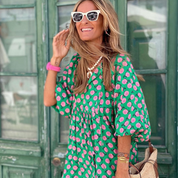 CASSIA – ELEGANT GEOMETRIC HIGH-LOW DAY DRESS