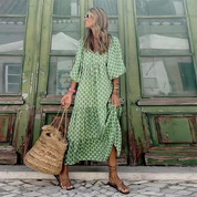 CASSIA – ELEGANT GEOMETRIC HIGH-LOW DAY DRESS