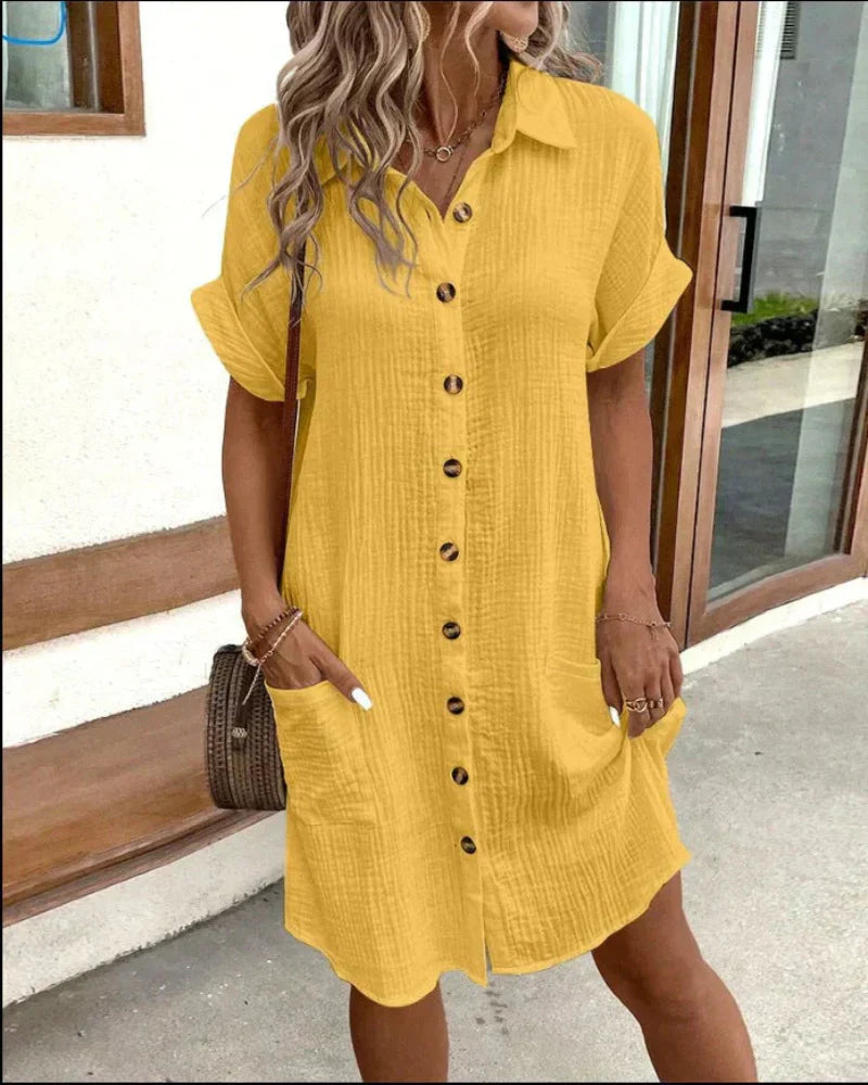 SIENNA – RETRO-CHIC COTTON LINEN SHIRT DRESS
