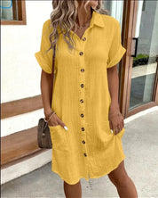SIENNA – RETRO-CHIC COTTON LINEN SHIRT DRESS