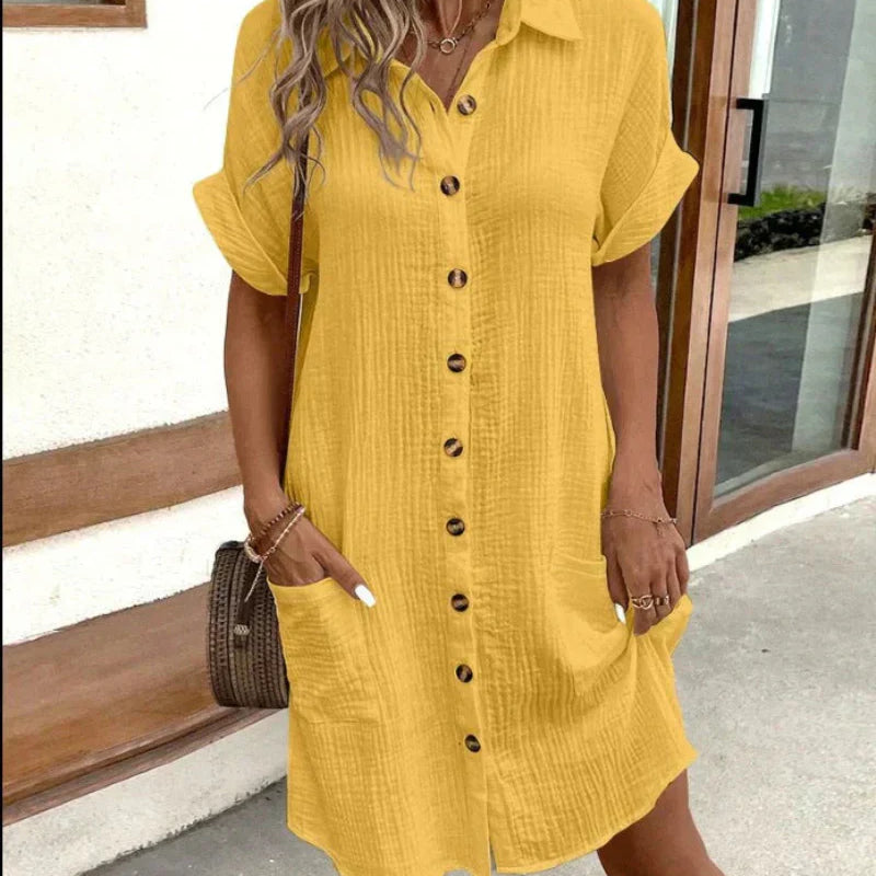 SIENNA – RETRO-CHIC COTTON LINEN SHIRT DRESS