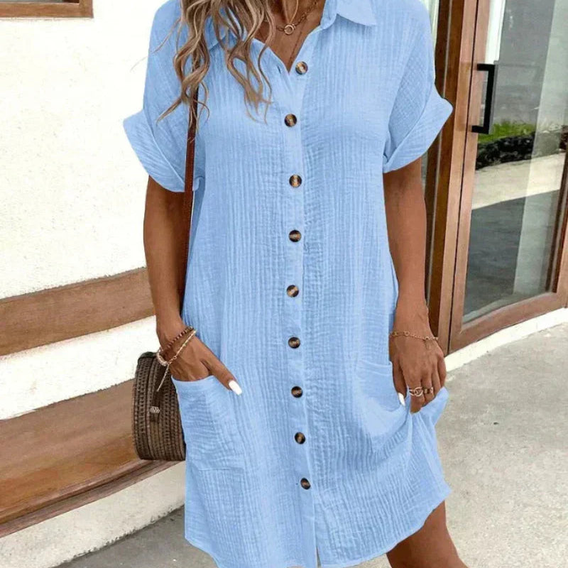 SIENNA – RETRO-CHIC COTTON LINEN SHIRT DRESS