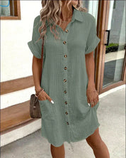 SIENNA – RETRO-CHIC COTTON LINEN SHIRT DRESS