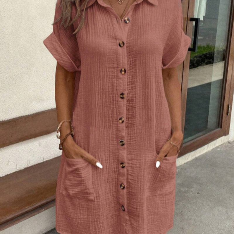 SIENNA – RETRO-CHIC COTTON LINEN SHIRT DRESS