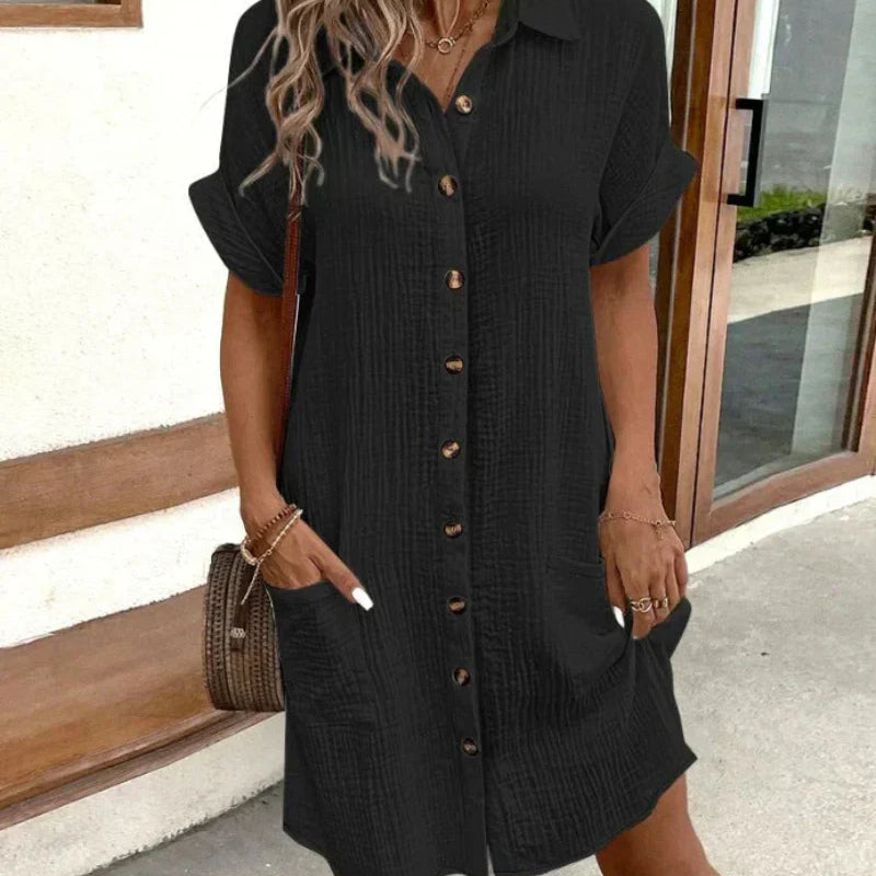 SIENNA – RETRO-CHIC COTTON LINEN SHIRT DRESS