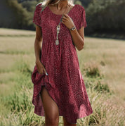 SOLARA – BREEZY VINTAGE FLORAL V-NECK BOHO DRESS