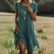 SOLARA – BREEZY VINTAGE FLORAL V-NECK BOHO DRESS